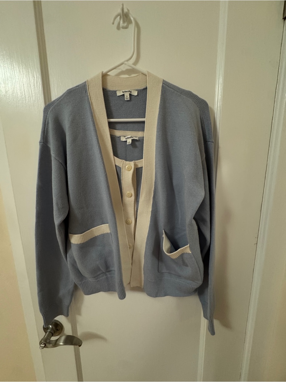 Splendid Light Blue and Cream Button Front Cardigan and tank set